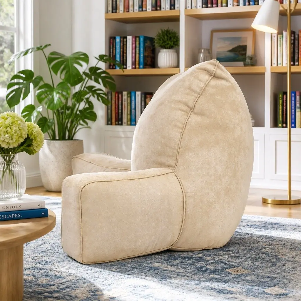 Reading Pillow Oatmeal Ergonomic Back Rest Cushion with Armrests