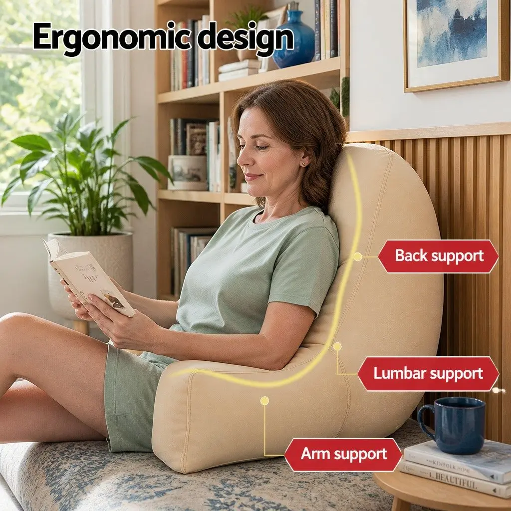 Reading Pillow Oatmeal Ergonomic Back Rest Cushion with Armrests