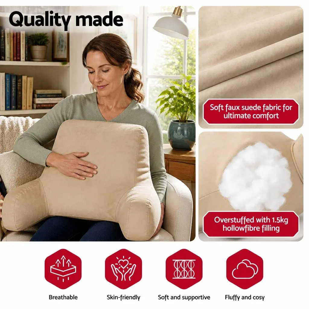 Reading Pillow Oatmeal Ergonomic Back Rest Cushion with Armrests