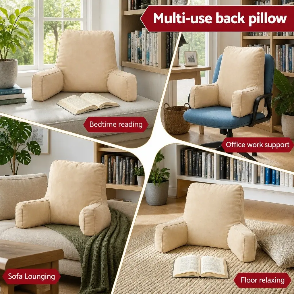 Reading Pillow Oatmeal Ergonomic Back Rest Cushion with Armrests