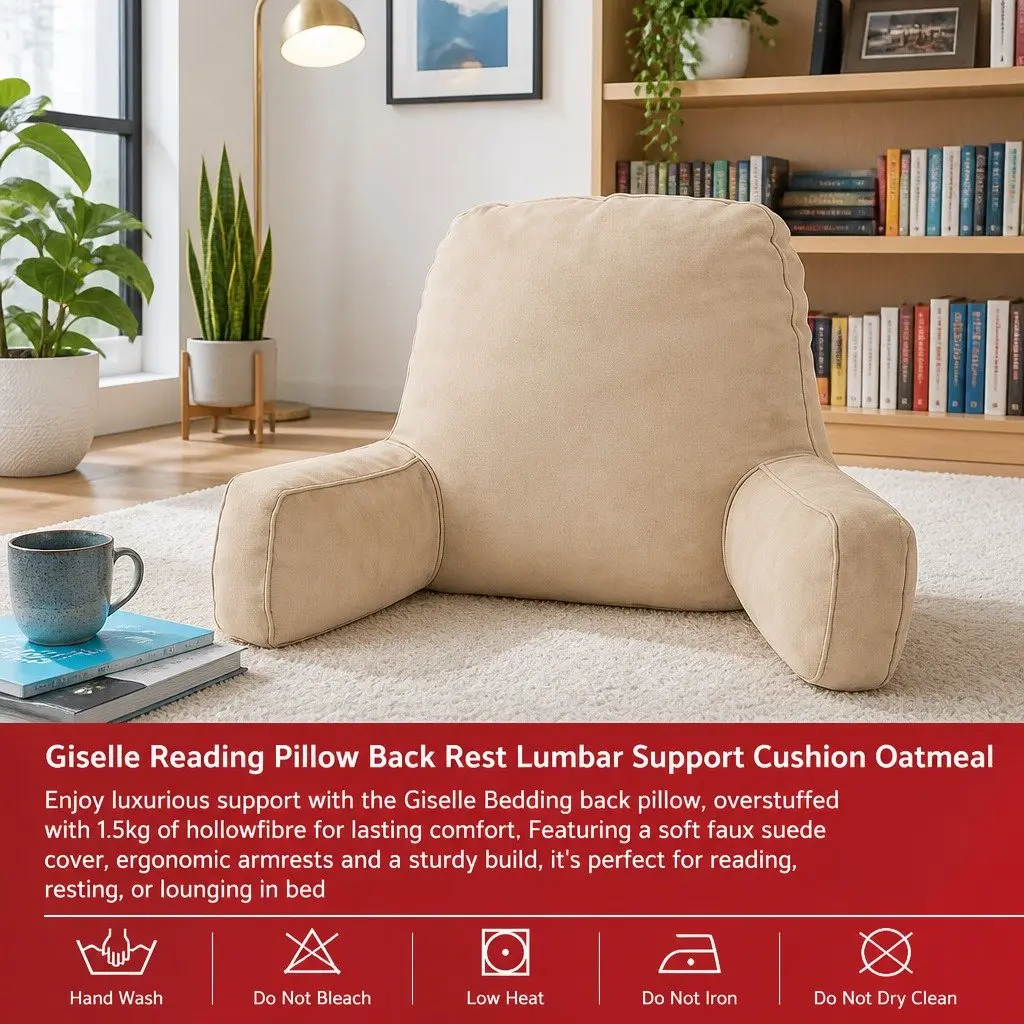 Reading Pillow Oatmeal Ergonomic Back Rest Cushion with Armrests