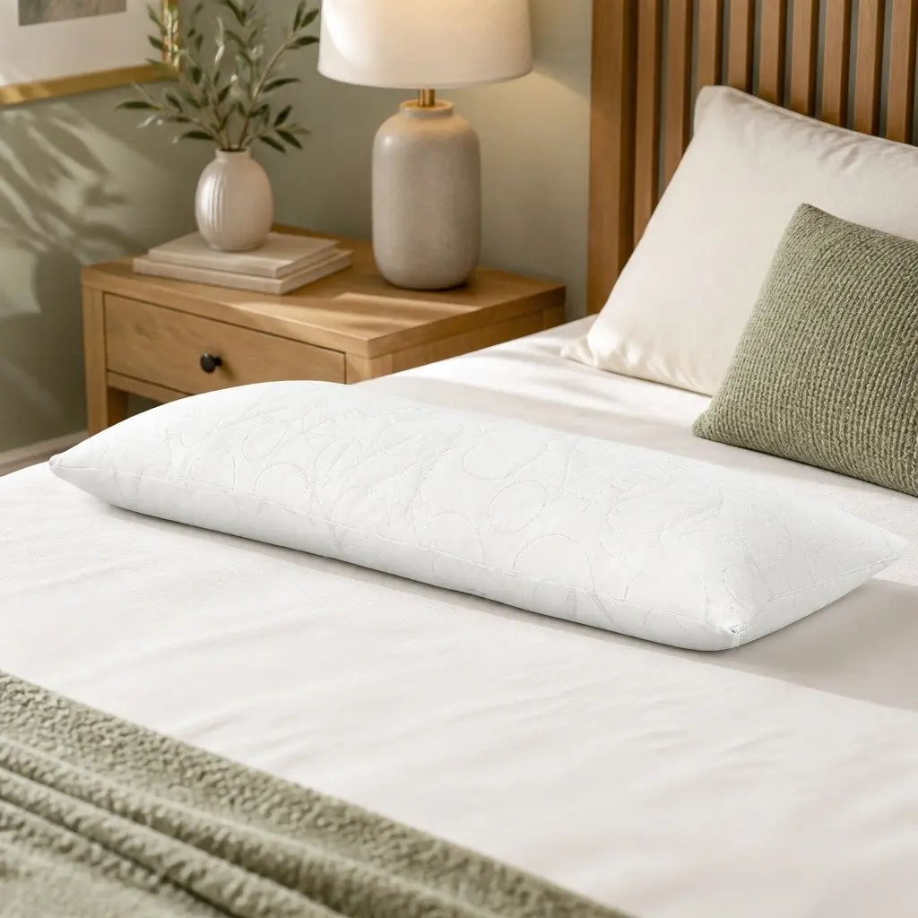 Body Pillow White Full Length Memory Foam Bamboo Cover Machine Washable