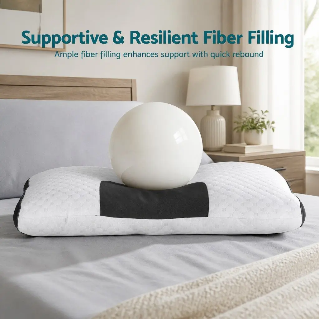 Ergonomic Contour Pillow Blue and White Adjustable Height Memory Foam Neck Support