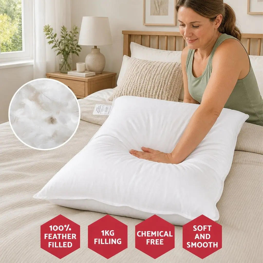 Duck Feather Down Pillow White 73x48cm Hypo-allergy Cotton Casing Twin Pack