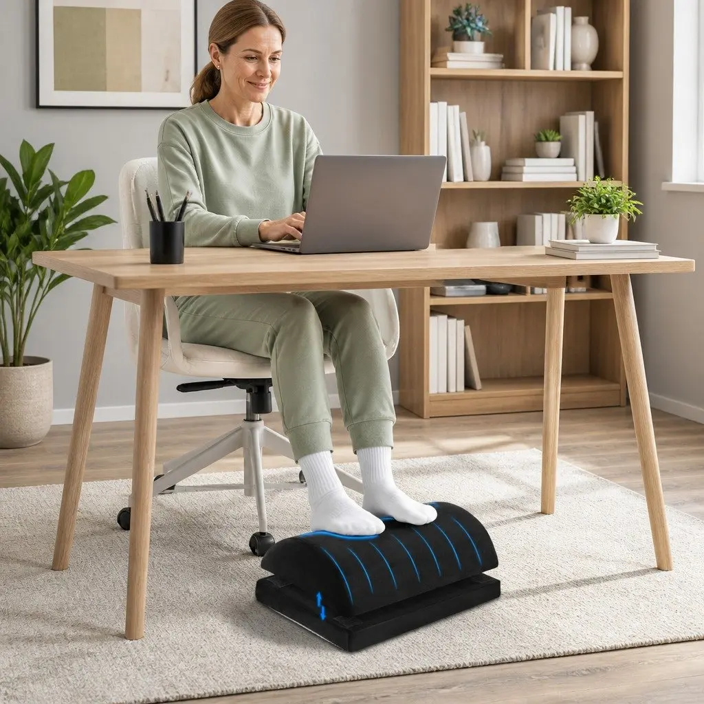 Memory Foam Footrest Cushion Black Adjustable Ergonomic Support