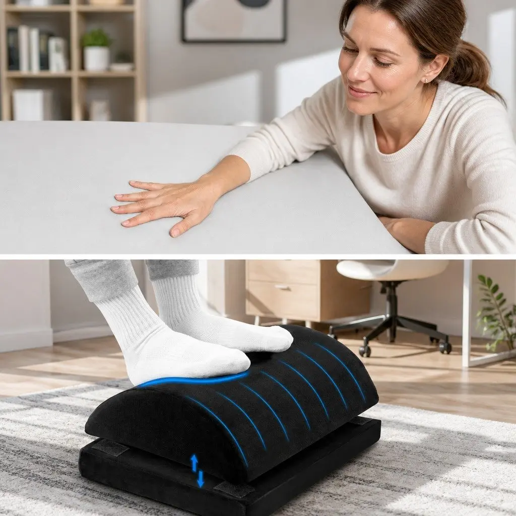 Memory Foam Footrest Cushion Black Adjustable Ergonomic Support