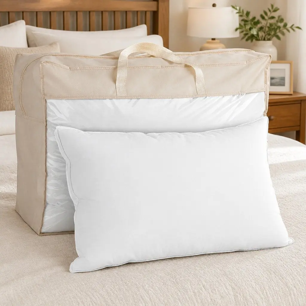 Goose Feather Down Pillow White Standard Size Head Neck Support Twin Pack