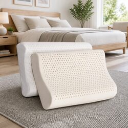 Latex Pillow Twin Pack Contour 2-Zone Natural Support Head Neck Shoulder White