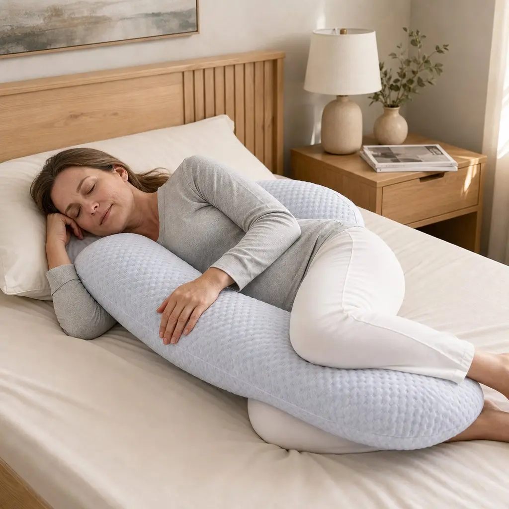 Cooling Body Pillow Blue 37x87 cm Adjustable Maternity Support for Back Belly Hips