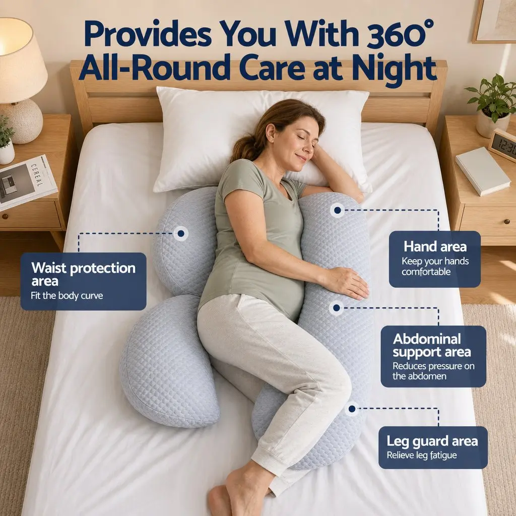 Cooling Body Pillow Blue 37x87 cm Adjustable Maternity Support for Back Belly Hips