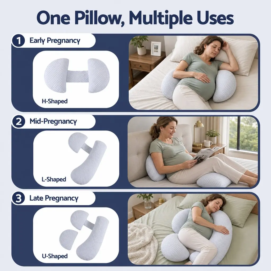 Cooling Body Pillow Blue 37x87 cm Adjustable Maternity Support for Back Belly Hips