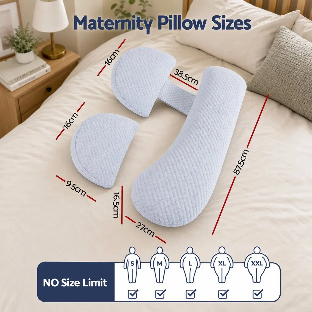 Cooling Body Pillow Blue 37x87 cm Adjustable Maternity Support for Back Belly Hips