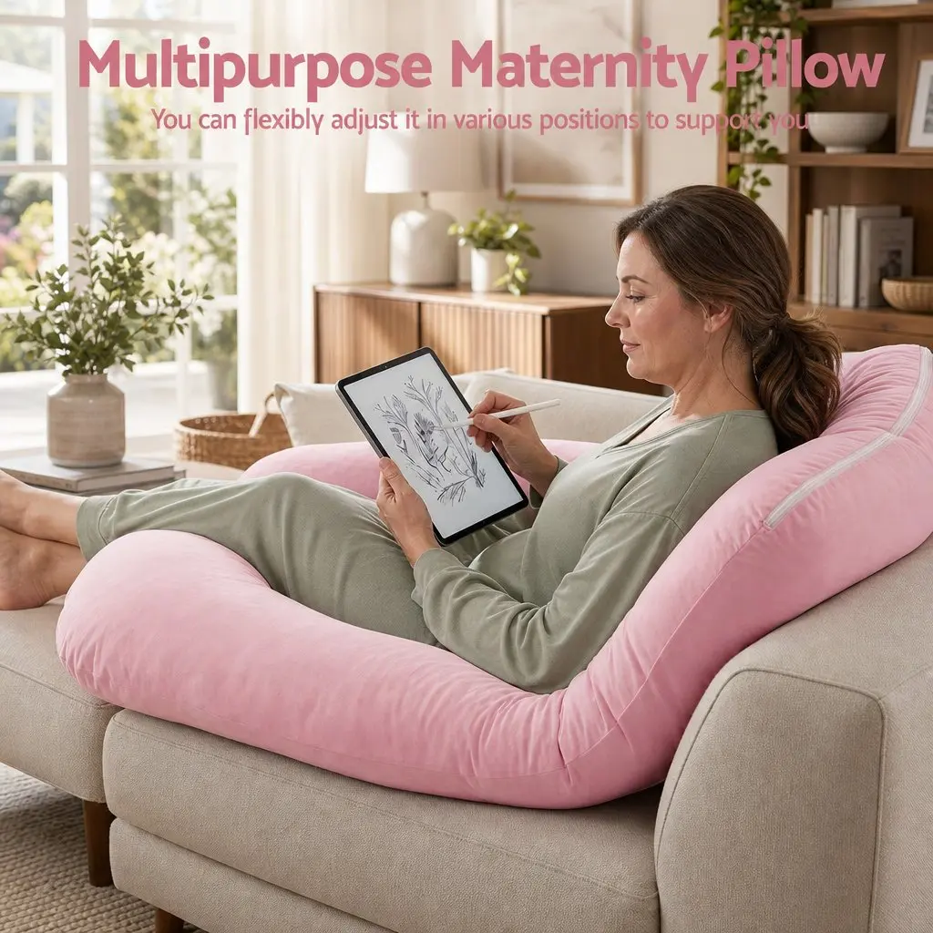 U Shaped Full Body Pregnancy Pillow with Cotton Jersey Cover Maternity Sleep