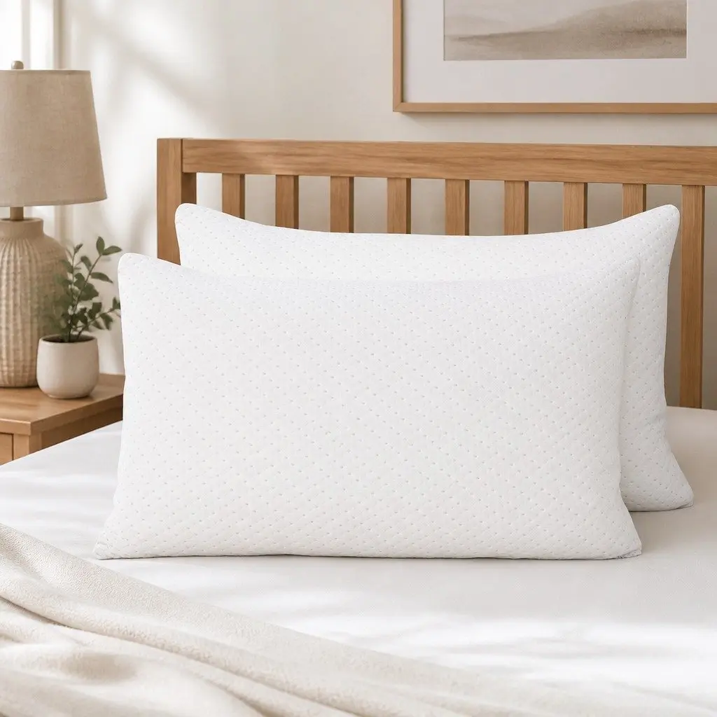 Memory Foam Pillow White Twin Pack Shredded Gel-Infused Bamboo Cover Neck Support