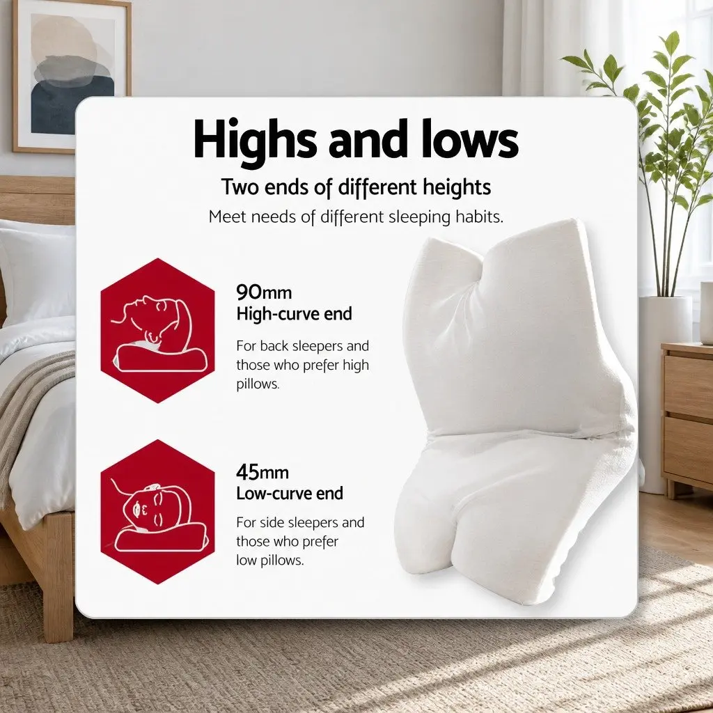 Memory Foam Pillow Beige 60cm Ergonomic Butterfly Neck Cervical Support Dual Height