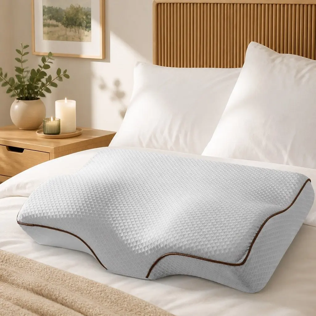Memory Foam Pillow Grey 60x35cm Ergonomic Butterfly Neck Cervical Support