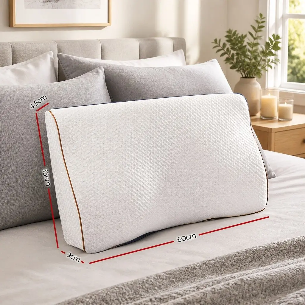 Memory Foam Pillow Grey 60x35cm Ergonomic Butterfly Neck Cervical Support