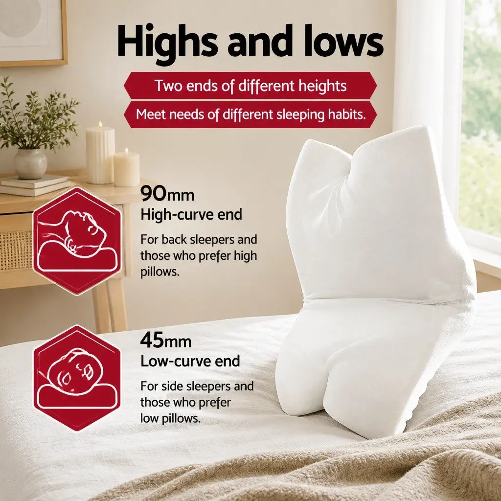 Memory Foam Pillow Grey 60x35cm Ergonomic Butterfly Neck Cervical Support