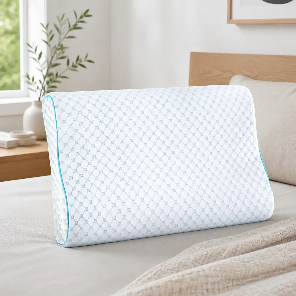 Memory Foam Contour Pillow White 60cm x 40cm Cool Gel Ice Silk Cover Head Neck Support