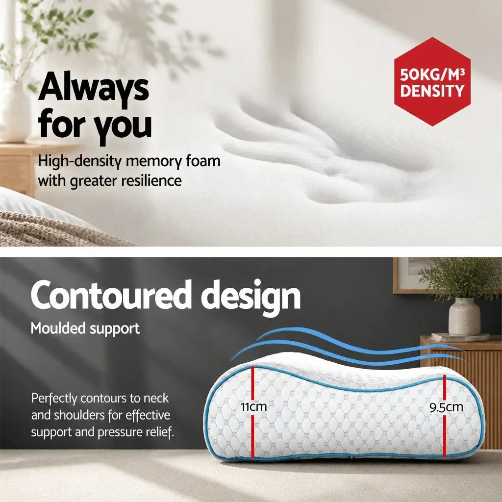 Memory Foam Contour Pillow White 60cm x 40cm Cool Gel Ice Silk Cover Head Neck Support