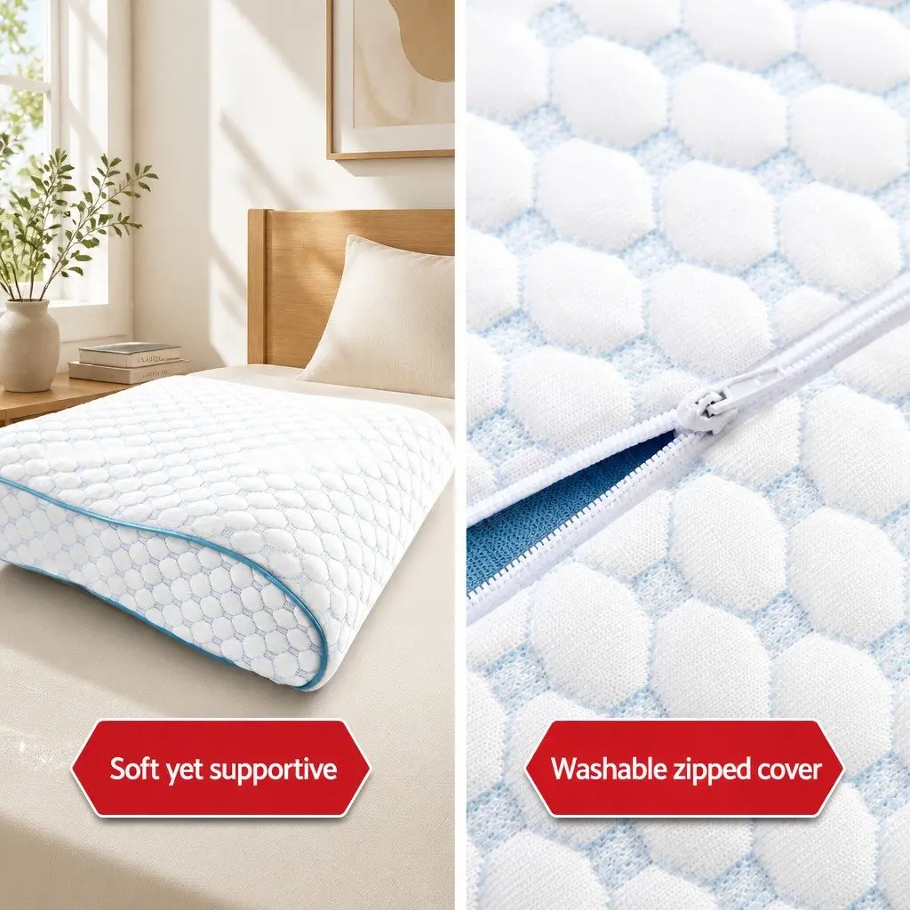 Memory Foam Contour Pillow White 60cm x 40cm Cool Gel Ice Silk Cover Head Neck Support