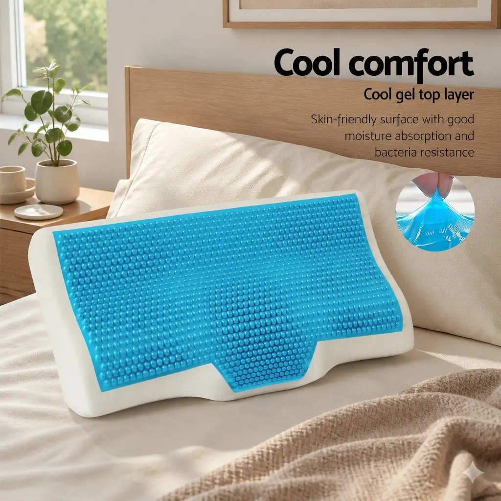 Cervical Memory Foam Pillow Contour Neck Support Cool Gel Butterfly Design Dual