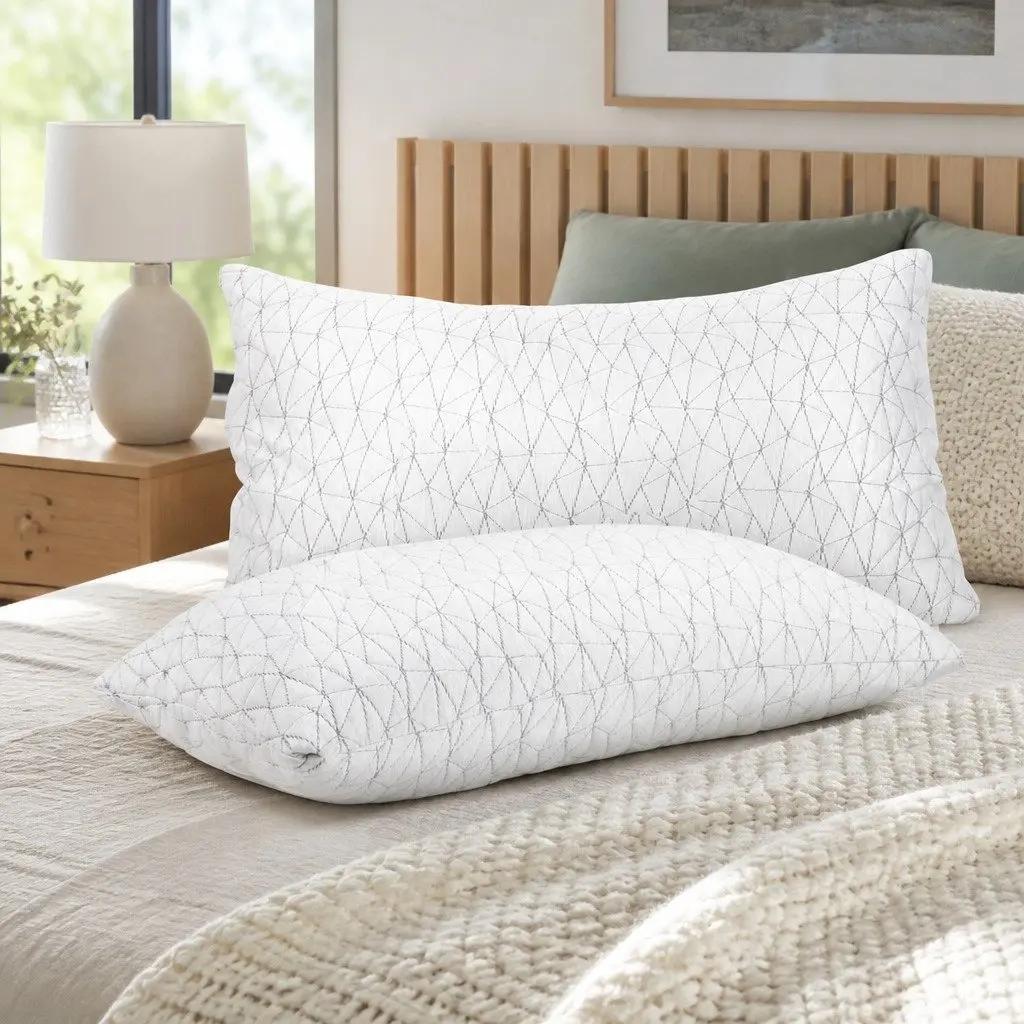 Memory Foam Pillow White King Size Gel-Infused Shredded Foam Twin Pack