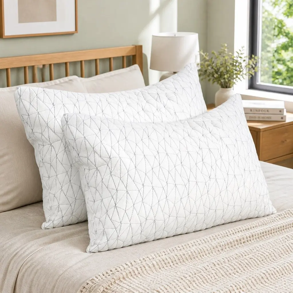 Memory Foam Pillow White King Size Gel-Infused Shredded Foam Twin Pack