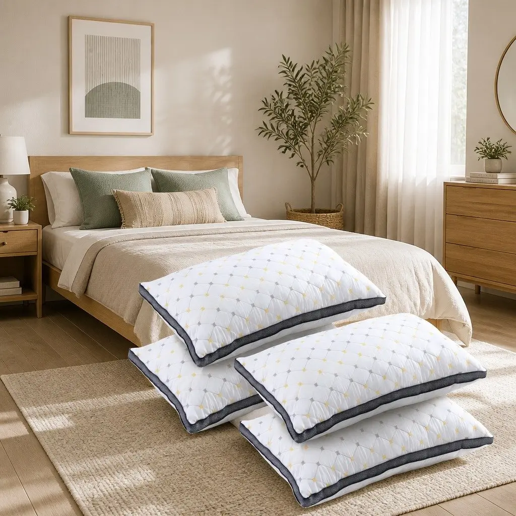 Microfibre Pillows White 4 Pack Soft Filling Support All Sleep Positions Bedroom