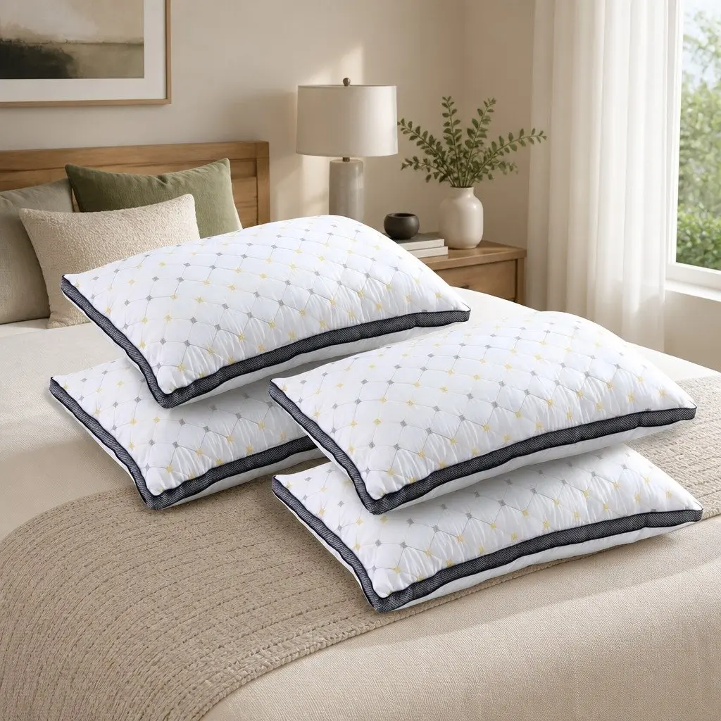 Microfibre Pillows White 4 Pack Soft Filling Support All Sleep Positions Bedroom