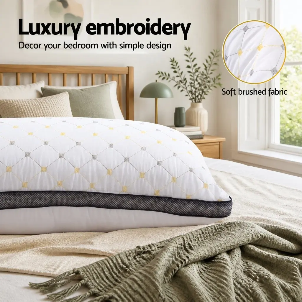 Microfibre Pillow White Soft Bedding Sleep Support Embroidery Design 70x45cm