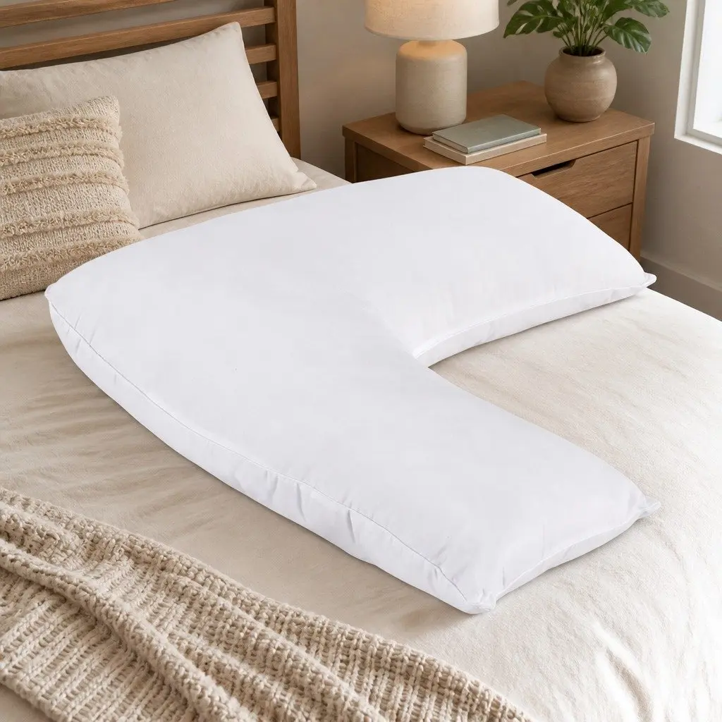 V Shape Body Pillow White Ergonomic Support for Side Sleeper Nursing and Relaxation