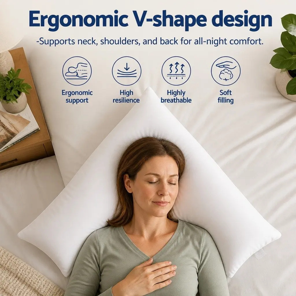 V Shape Body Pillow White Ergonomic Support for Side Sleeper Nursing and Relaxation