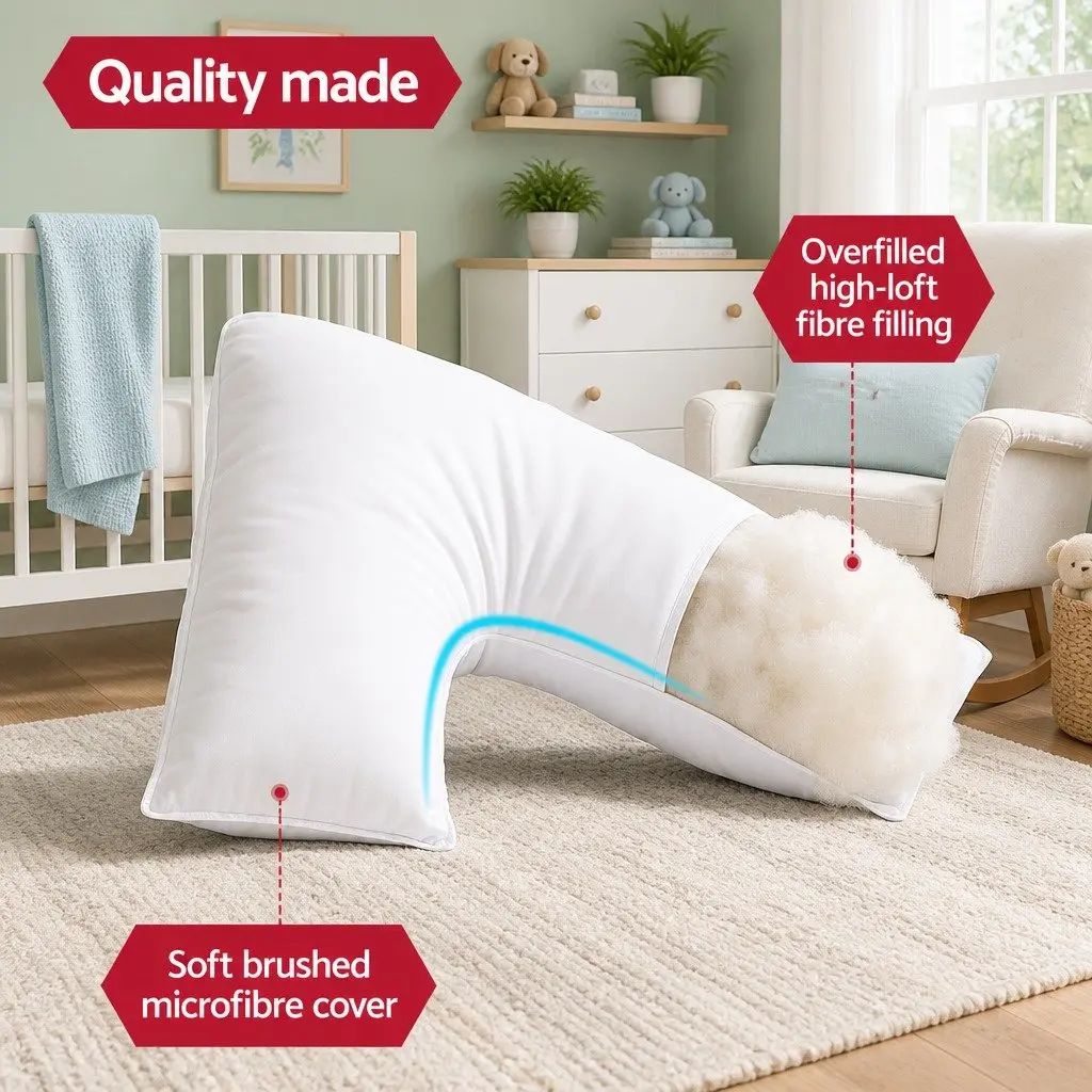 V Shape Body Pillow White Ergonomic Support for Side Sleeper Nursing and Relaxation