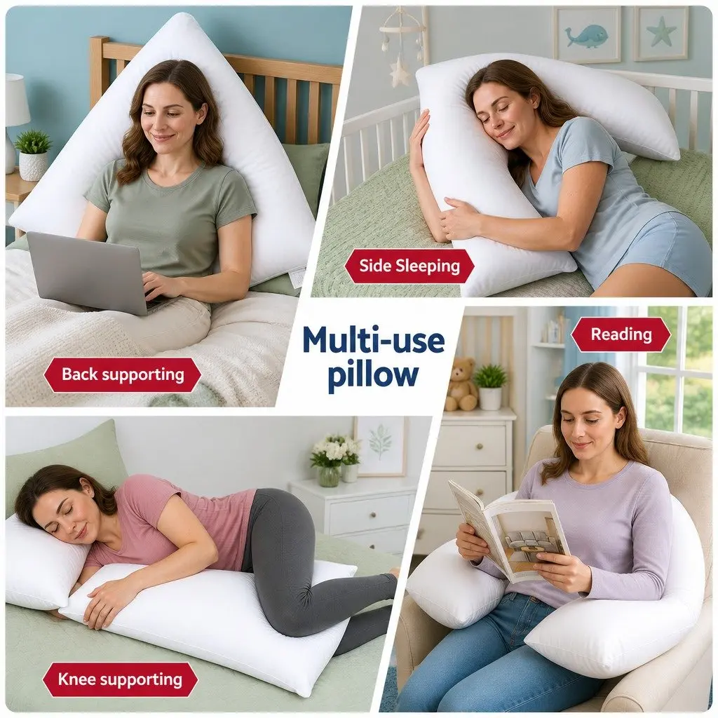 V Shape Body Pillow White Ergonomic Support for Side Sleeper Nursing and Relaxation