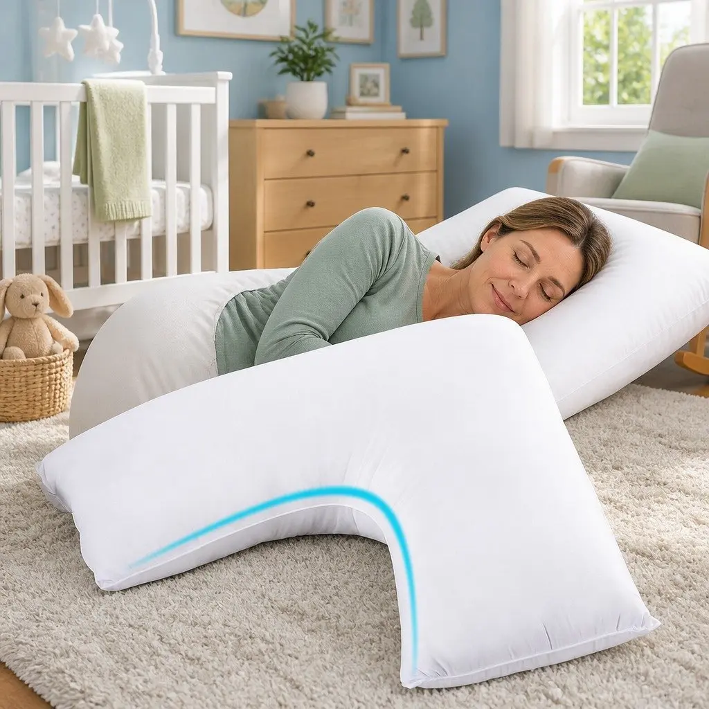 V Shape Body Pillow White Ergonomic Support for Side Sleeper Nursing and Relaxation