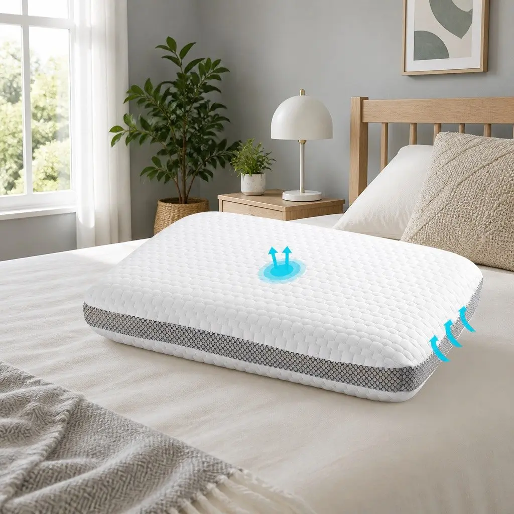 Memory Foam Pillow White Neck Support Contoured Breathable Sleep Cushion 60cm x 40cm x 11cm
