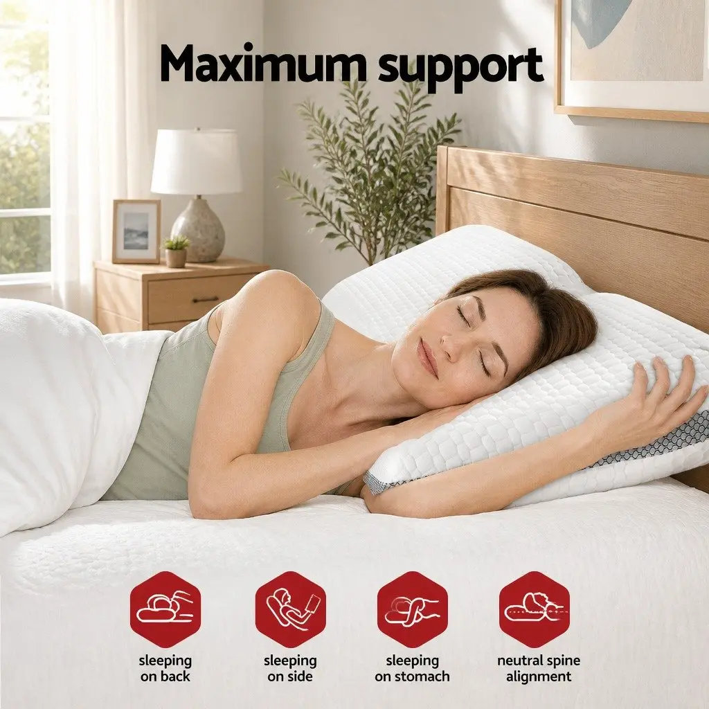 Memory Foam Pillow White Neck Support Contoured Breathable Sleep Cushion 60cm x 40cm x 11cm