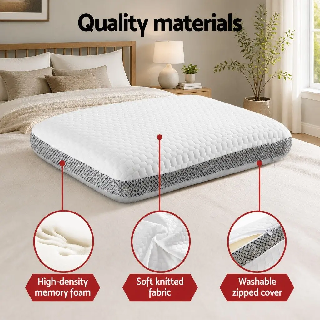 Memory Foam Pillow White Neck Support Contoured Breathable Sleep Cushion 60cm x 40cm x 11cm
