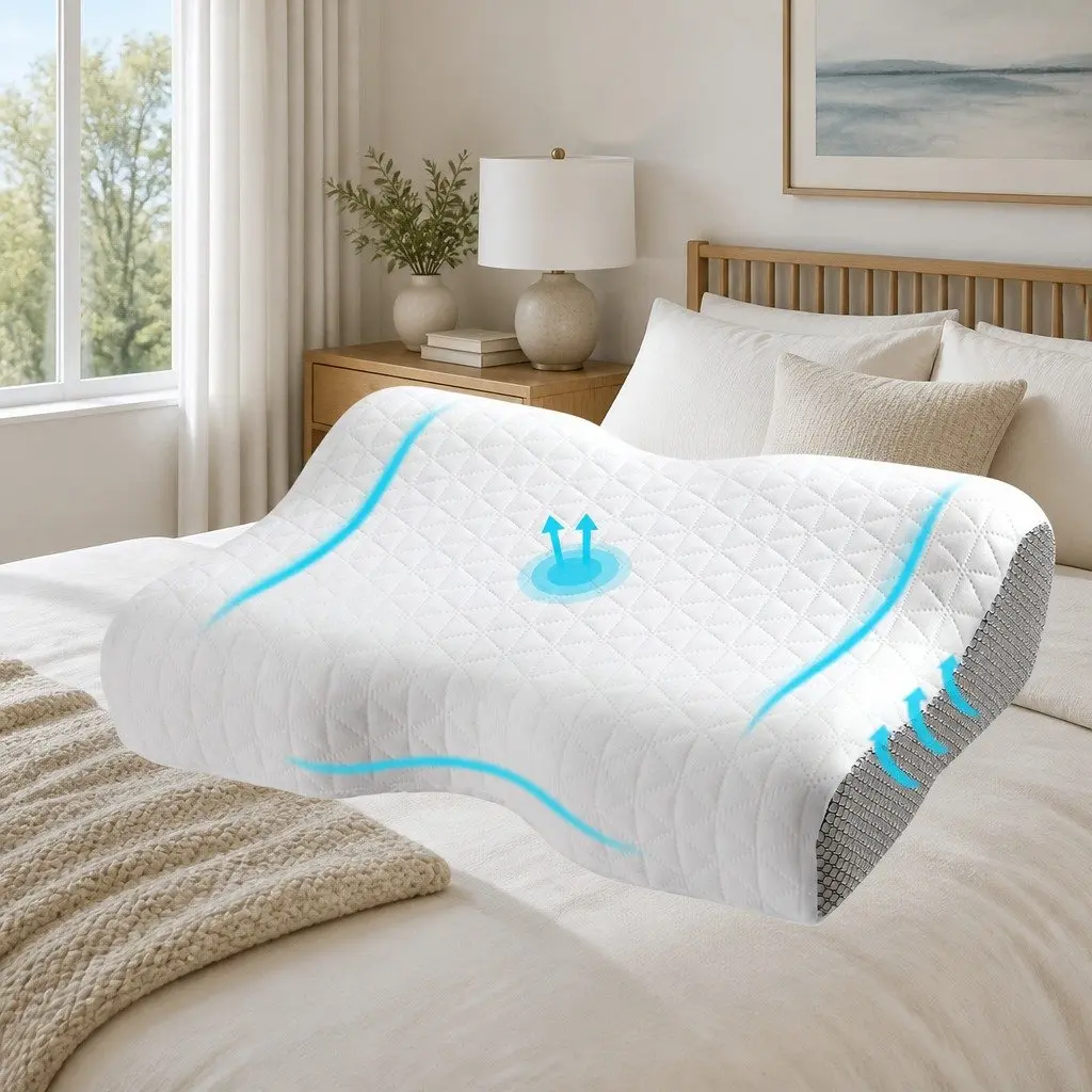 Memory Foam Pillow Contour Neck Support Ergonomic Design Two Heights White