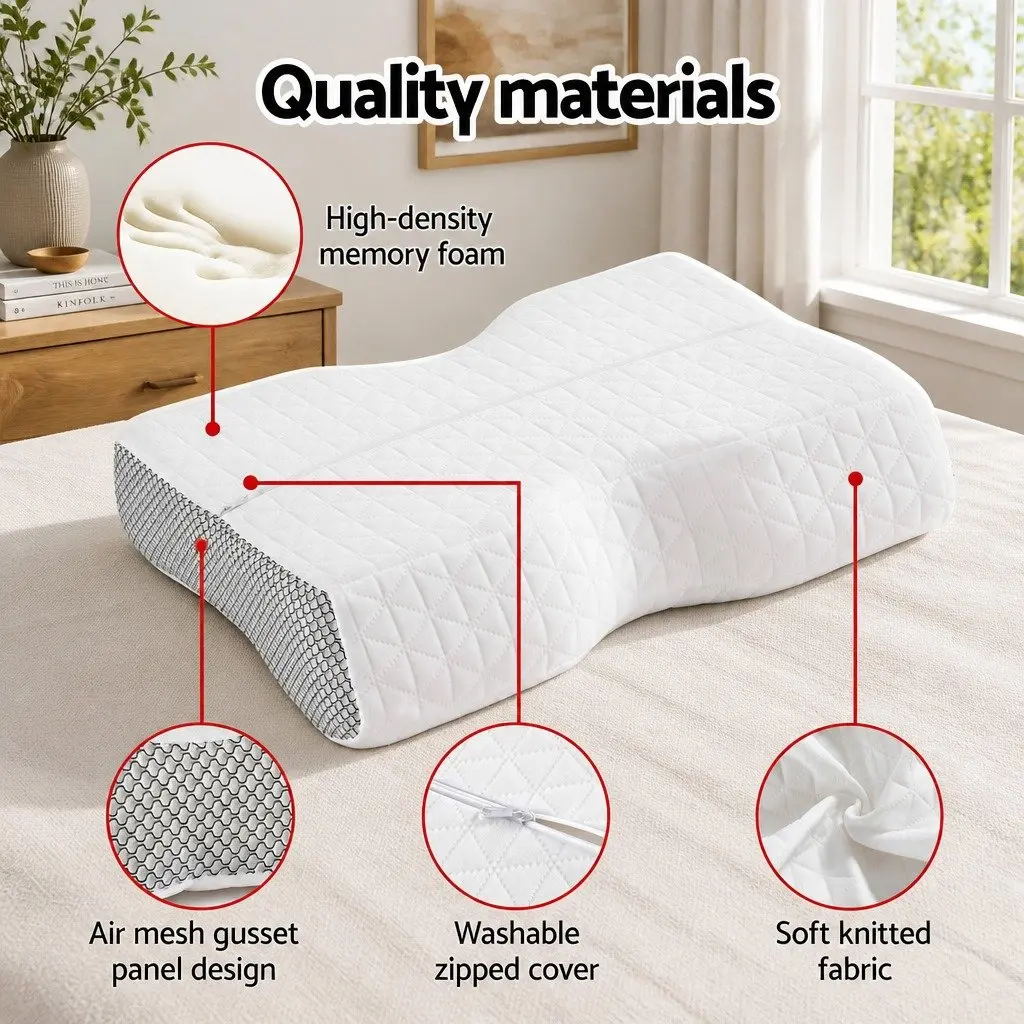 Memory Foam Pillow Contour Neck Support Ergonomic Design Two Heights White
