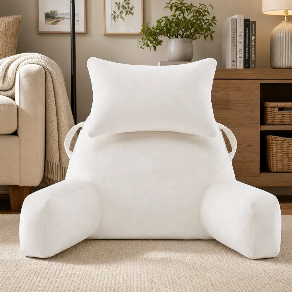 Reading Pillow Beige with Detachable Neck Roll Armrests Backrest Support