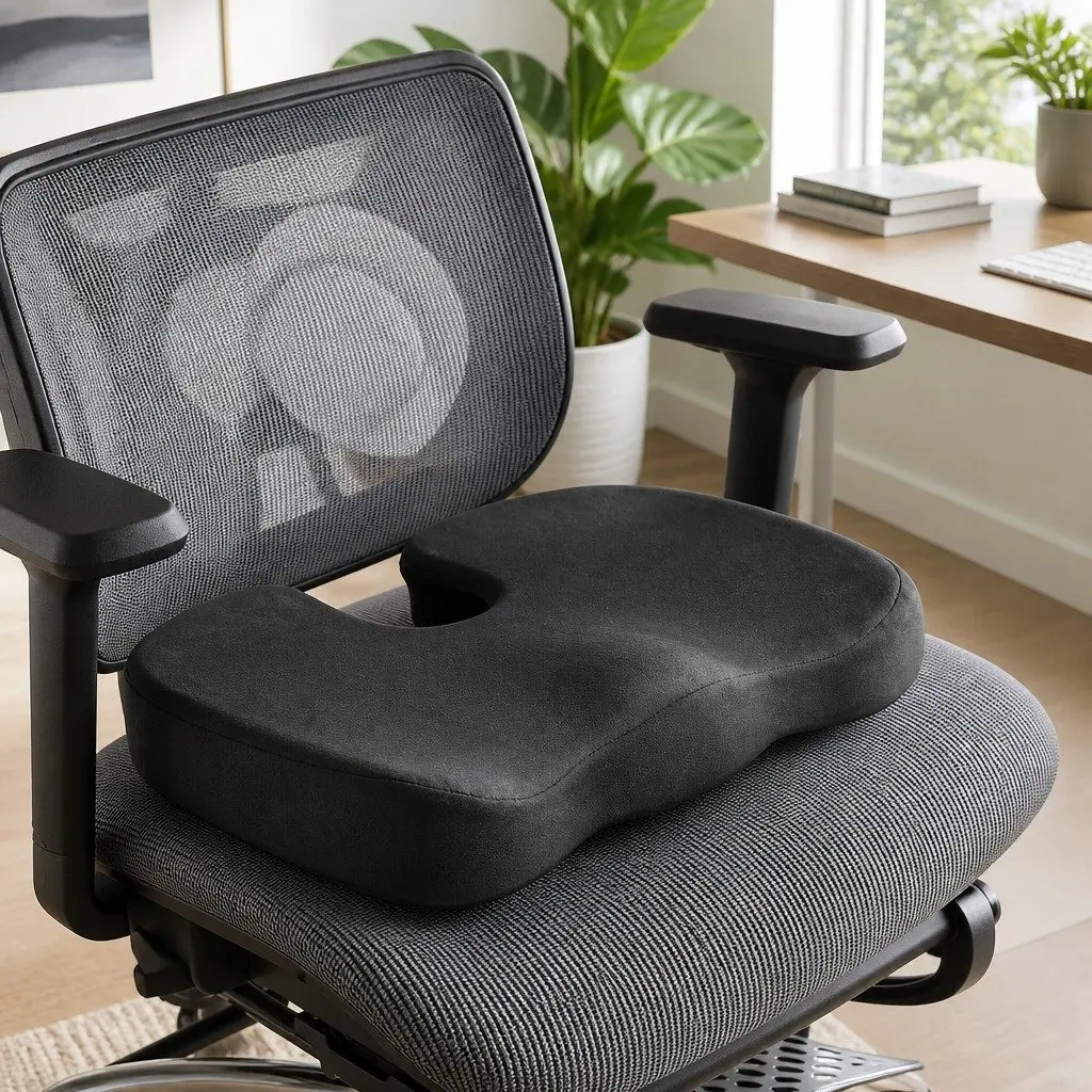 Memory Foam Seat Cushion Ergonomic Chair Pad Back Support Pressure Relief Black
