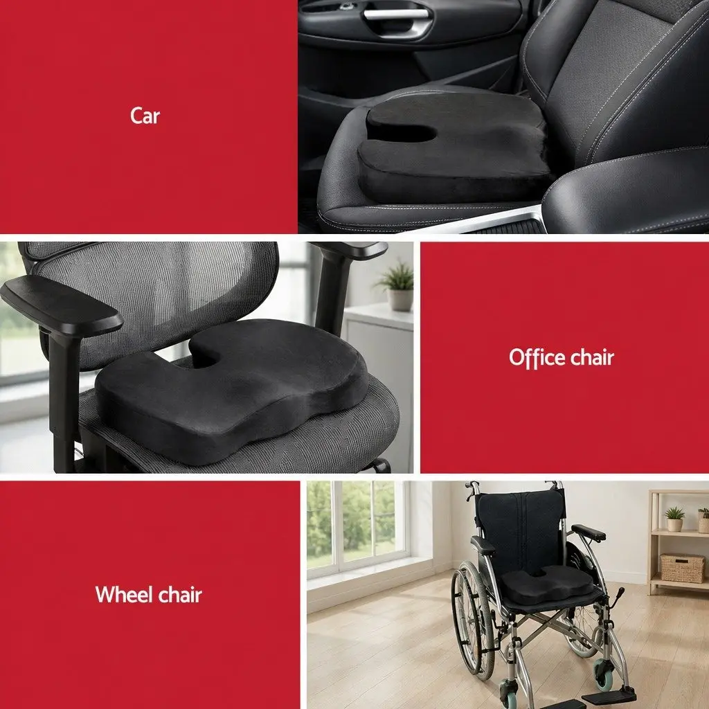 Memory Foam Seat Cushion Ergonomic Chair Pad Back Support Pressure Relief Black