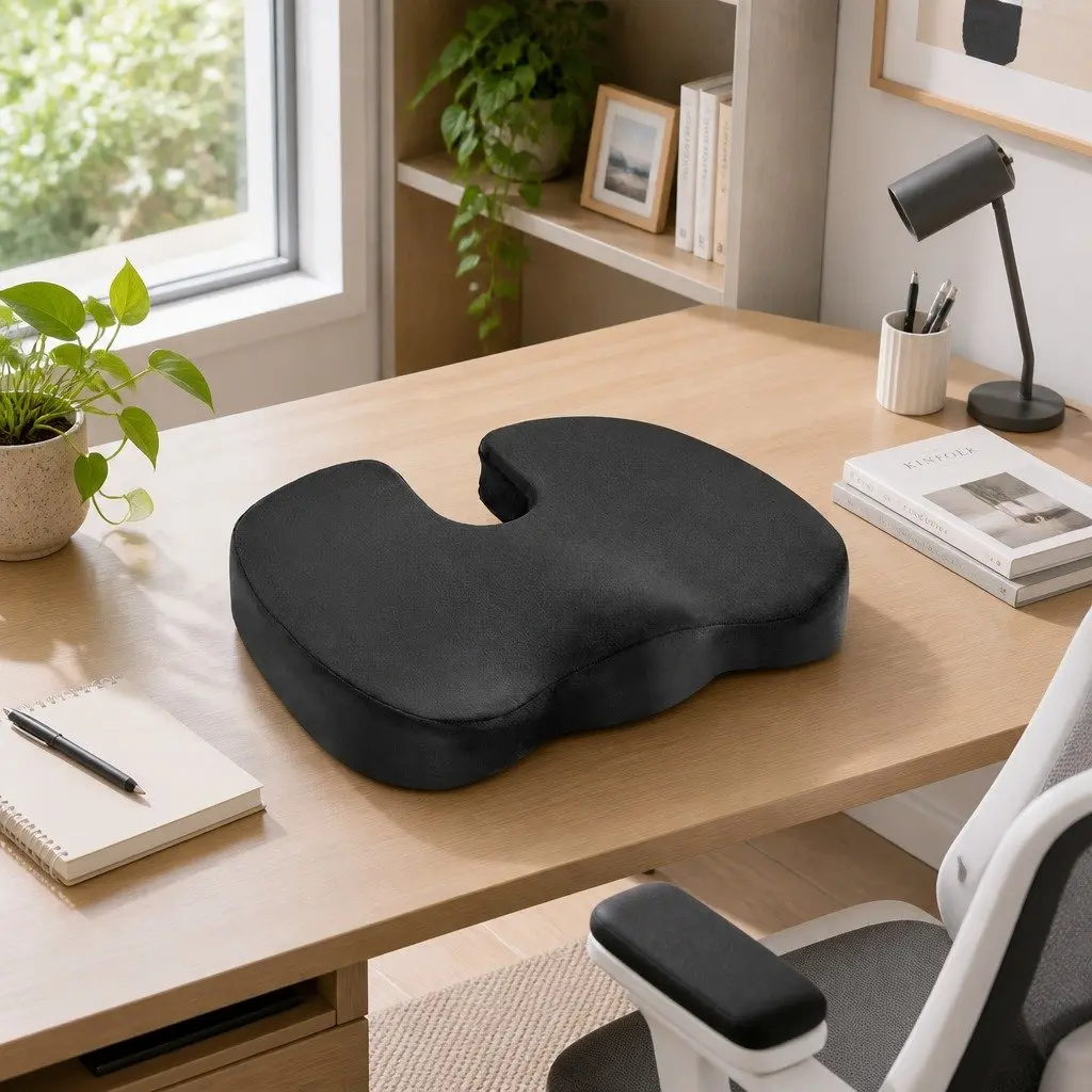 Memory Foam Seat Cushion Ergonomic Chair Pad Back Support Pressure Relief Black