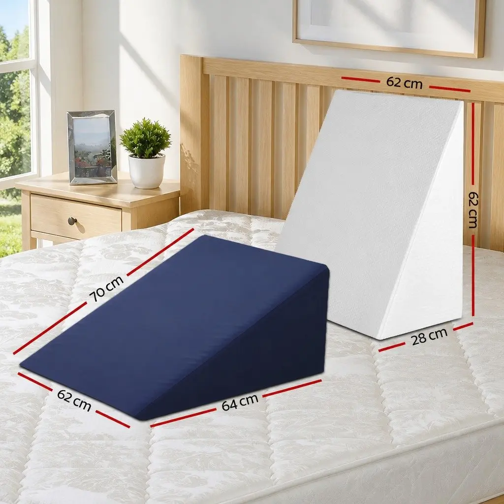 Bed Wedge Pillow Memory Foam Back Support Elevate Upper Body Legs Blue White