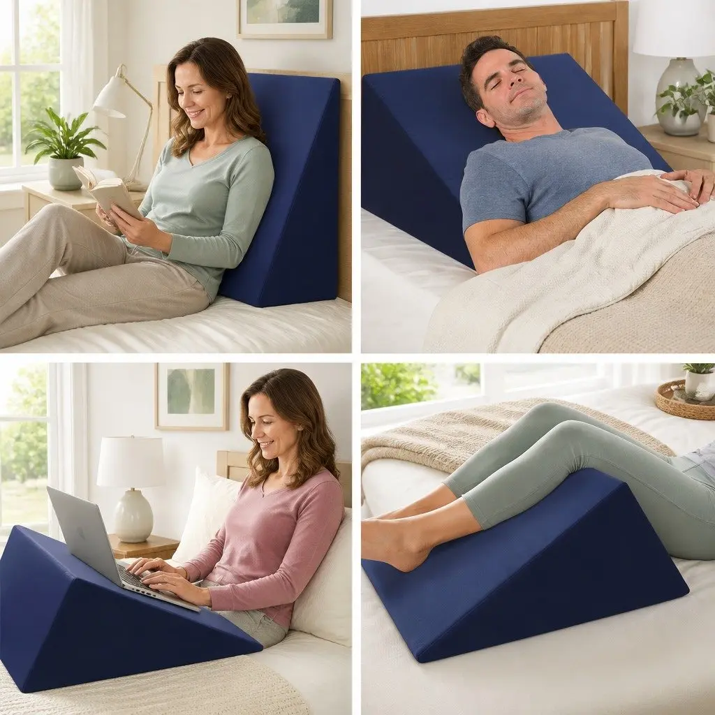 Wedge Pillow Blue Twin Pack Memory Foam Bed Support Elevation Cushion