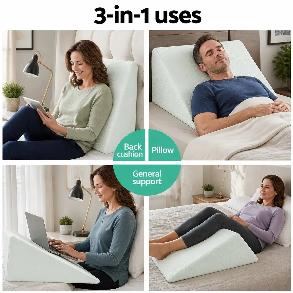 Wedge Pillow Bed Cushion Back Support Cool Gel Memory Foam Bamboo Cover