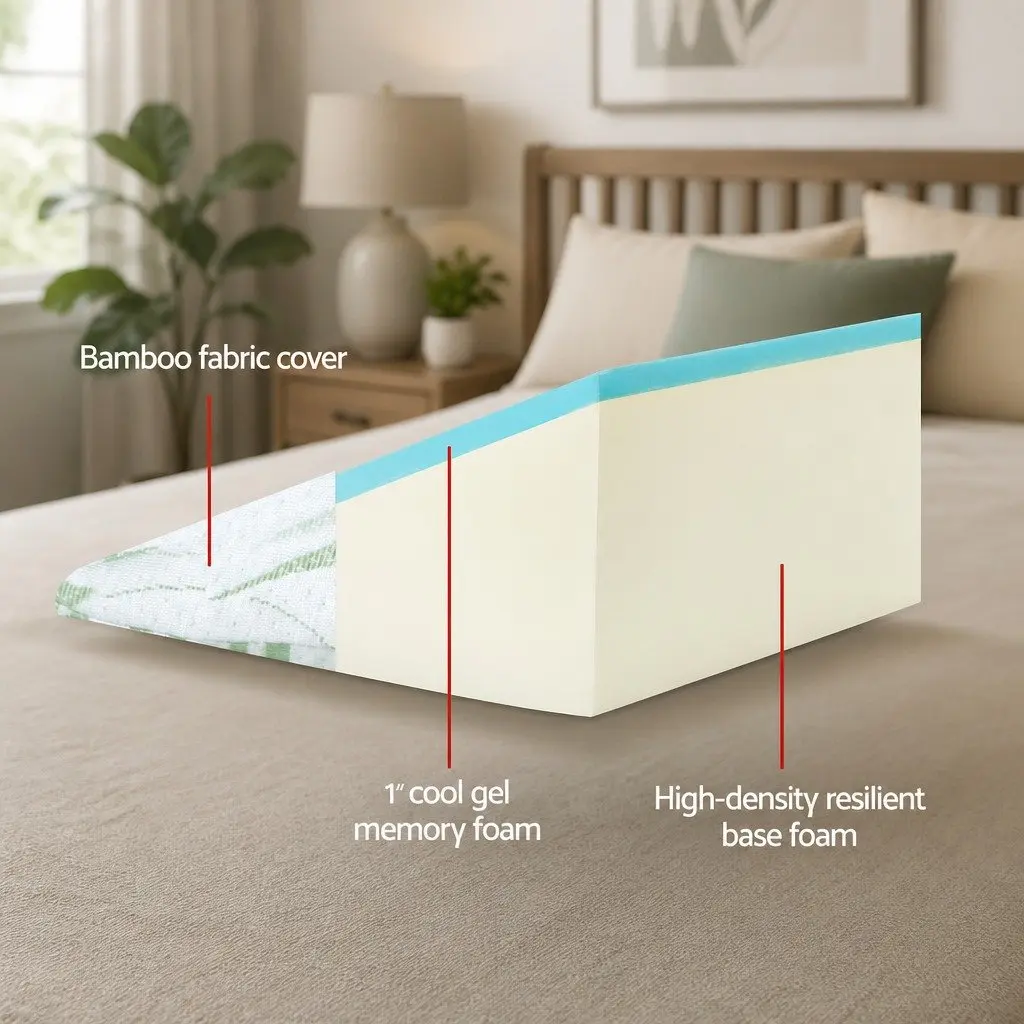 Wedge Pillow Bed Cushion Back Support Cool Gel Memory Foam Bamboo Cover