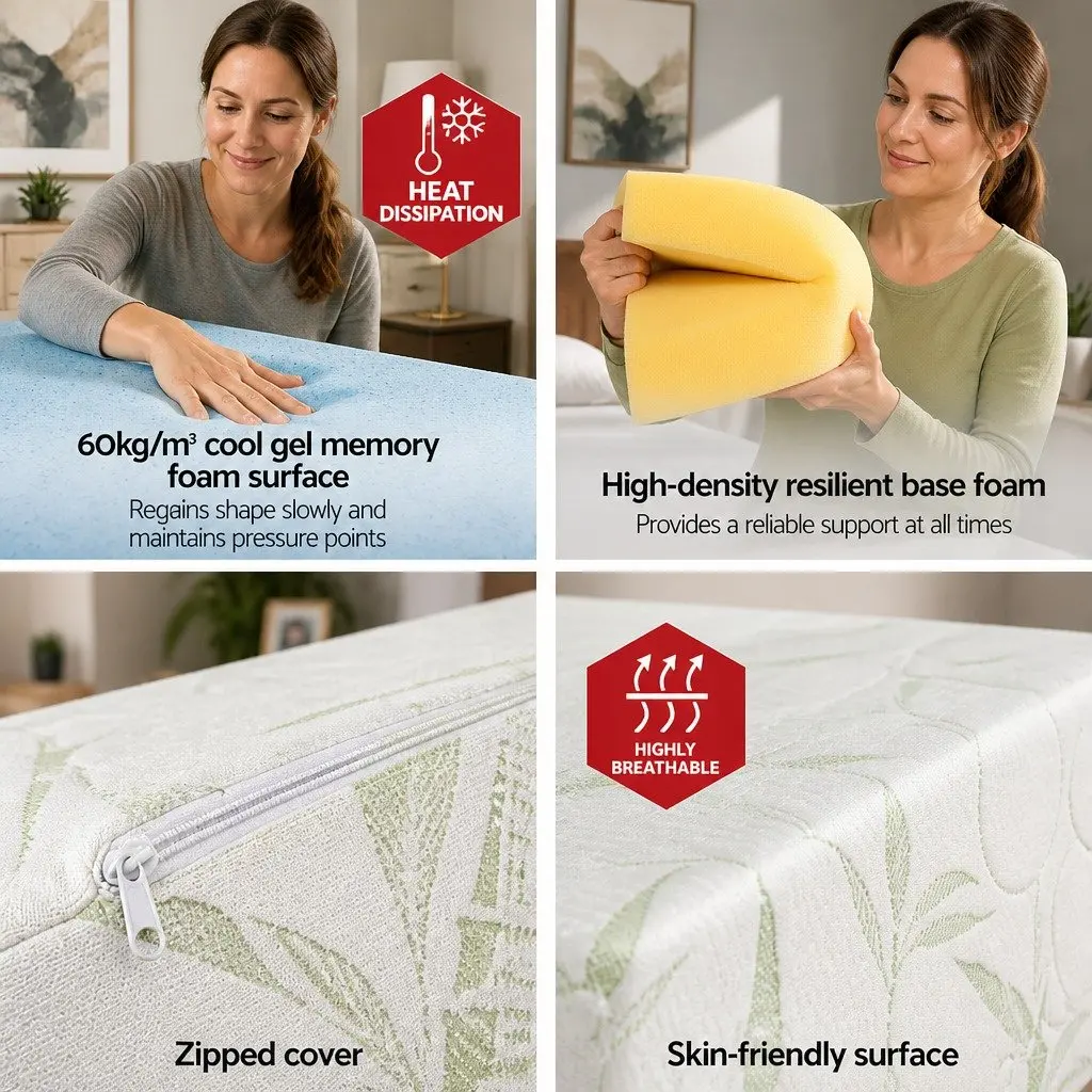 Wedge Pillow Bed Cushion Back Support Cool Gel Memory Foam Bamboo Cover
